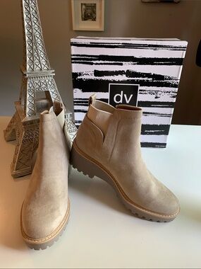 DV by Dolce Vita Beige Suede Lug Sole Chelsea Booties